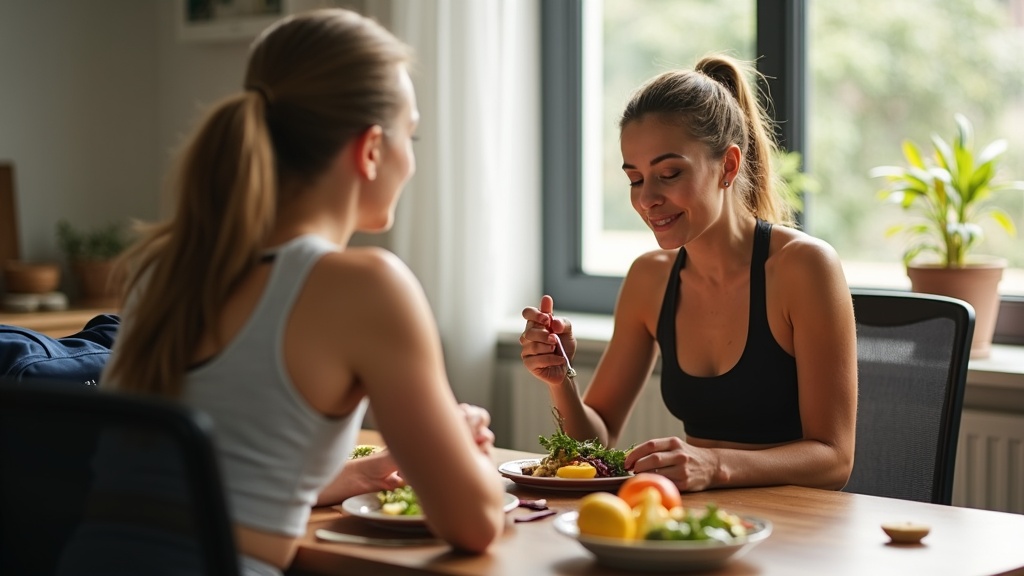 Atleta comiendo comida nutritiva después del entrenamiento